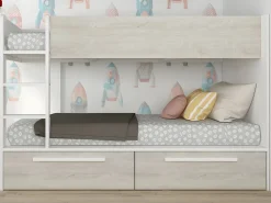 Vente-unique Litera 2 x 90 x 200 cm 2 cajones blanco y natural + colchón - TINOLI