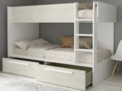 Vente-unique Litera 2 x 90 x 200 cm 2 cajones blanco y natural + colchón - TINOLI