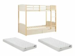 Vente-unique Litera 2 x 90 x 200 cm 2 cajones y natural + colchón - LIMODARA