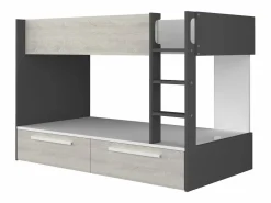 Clearance Vente-unique Litera 2 x 90 x 200 cm 2 cajones antracita, blanco y natural - TINOLI Gris antracita / Color natural claro