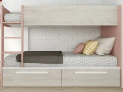 Vente-unique Litera 2 x 90 x 200 cm 2 cajones rosa, natural y blanco + colchón - TINOLI