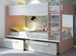Vente-unique Litera 2 x 90 x 200 cm 2 cajones rosa, natural y blanco + colchón - TINOLI