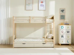 Vente-unique Litera 2 x 90 x 200 cm 2 cajones pino y MDF y natural - LIMODARA