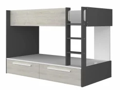 Vente-unique Litera 2 x 90 x 200 cm 2 cajones antracita, natural y blanco + colchón - TINOLI