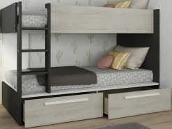 Vente-unique Litera 2 x 90 x 200 cm 2 cajones antracita, natural y blanco + colchón - TINOLI
