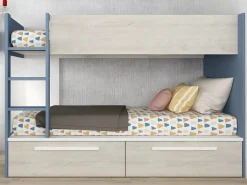 Vente-unique Litera 2 x 90 x 200 cm 2 cajones azul, blanco y natural + colchón - TINOLI Azul / Color natural claro