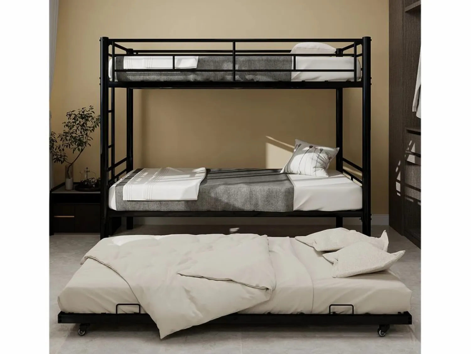 Online Litera 2 x 90 x 190 cm - Cama infantil con escalera y barandillas - con cama nido de 90 x 190 cm - metal - sin colchón Negro