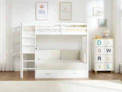 Sale Vente-unique Litera alta 90 X 190 cm con sofá convertible pino y MDF + colchón - ORPELIA Blanco