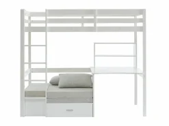 Vente-unique Litera alta 90 x 200 cm escritorio, sofá y almacenamiento de pino y MDF + colchón - GOLIATH
