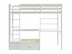 Vente-unique Litera alta 90 x 200 cm escritorio, sofá y almacenamiento de pino y MDF + colchón - GOLIATH