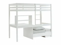 Vente-unique Litera alta 90 x 200 cm escritorio, sofá y almacenamiento de pino y MDF + colchón - GOLIATH