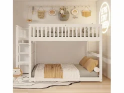 Best Litera baja 140x200 cm con almacenaje, barrera de seguridad alta, madera blanca (247x145x135,5cm) Cama Litera