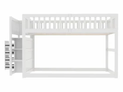 Best Litera baja 140x200 cm con almacenaje, barrera de seguridad alta, madera blanca (247x145x135,5cm) Cama Litera