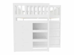 Best Litera baja 140x200 cm con almacenaje, barrera de seguridad alta, madera blanca (247x145x135,5cm) Cama Litera