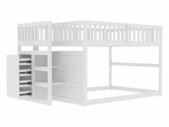 Best Litera baja 140x200 cm con almacenaje, barrera de seguridad alta, madera blanca (247x145x135,5cm) Cama Litera