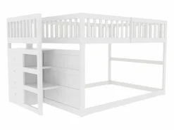 Best Litera baja 140x200 cm con almacenaje, barrera de seguridad alta, madera blanca (247x145x135,5cm) Cama Litera