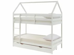 Vente-unique Litera cabaña 2 cajones 2 x 90 x 190 cm de pino macizo con colchón - CHORI