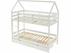 Vente-unique Litera cabaña 2 cajones 2 x 90 x 190 cm de pino macizo con colchón - CHORI