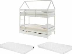 Vente-unique Litera cabaña 2 cajones 2 x 90 x 190 cm de pino macizo con colchón - CHORI