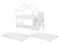 Hot Vente-unique Litera cabaña 90 x 190 cm en pino y MDF color + colchón - TALETY Blanco