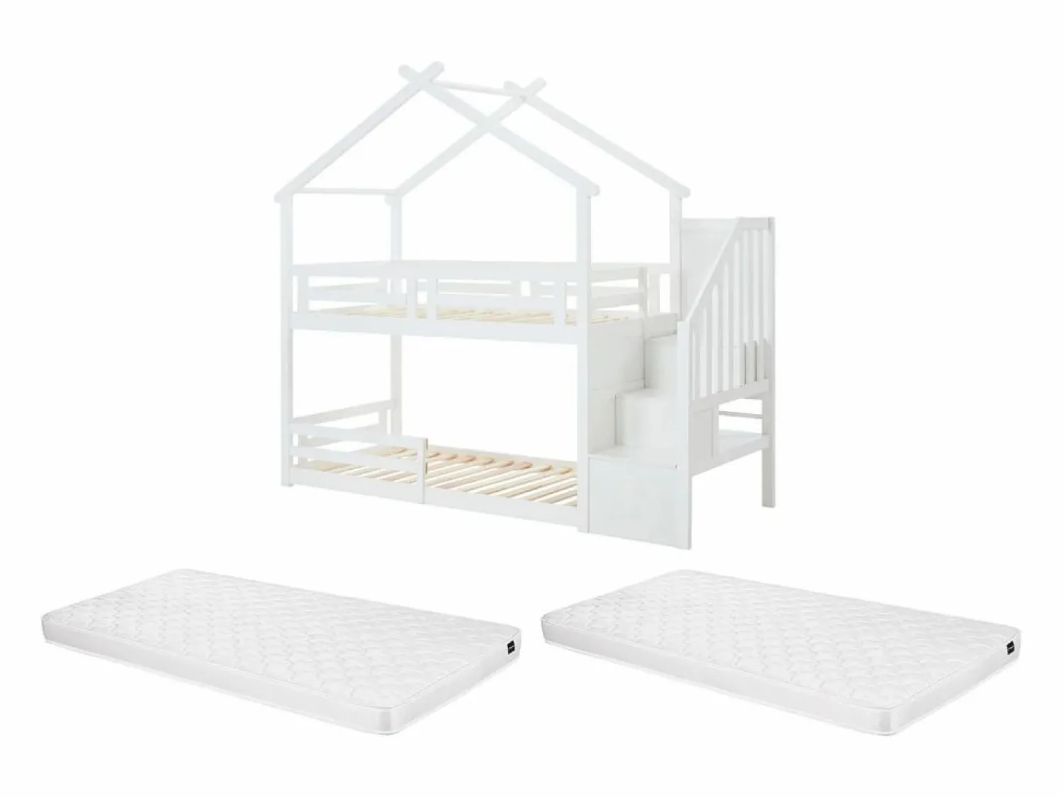 Hot Vente-unique Litera cabaña 90 x 190 cm en pino y MDF color + colchón - TALETY Blanco