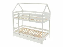 Vente-unique Litera cabaña con compartimentos 2 x 90 x 190 cm de madera de pino - CHORI Blanco