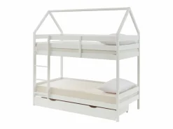 Vente-unique Litera cabaña con compartimentos 2 x 90 x 190 cm de madera de pino - CHORI Blanco