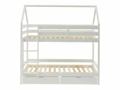 Vente-unique Litera cabaña con compartimentos 2 x 90 x 190 cm de madera de pino - CHORI Blanco