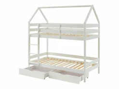 Vente-unique Litera cabaña con compartimentos 2 x 90 x 190 cm de madera de pino - CHORI Blanco