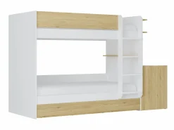 Clearance Litera con cama nido 3 x 90 x 190 cm 2 escritorios blanco y natural - DOMATI Cama Litera