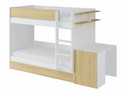 Clearance Litera con cama nido 3 x 90 x 190 cm 2 escritorios blanco y natural - DOMATI Cama Litera