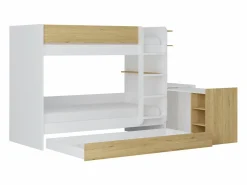 Clearance Litera con cama nido 3 x 90 x 190 cm 2 escritorios blanco y natural - DOMATI Cama Litera