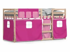 Sale vidaxl Litera con cortinas madera maciza de pino 75x190 cm Rosa