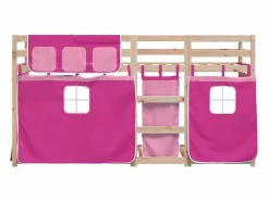 Sale vidaxl Litera con cortinas madera maciza de pino 75x190 cm Rosa