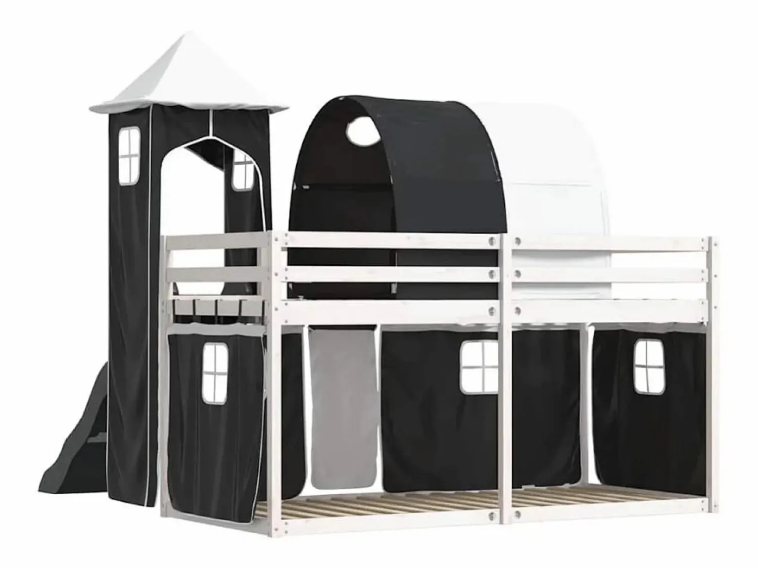 Sale vidaxl Litera con tobogán y cortinas blanco y 90x200 cm Negro