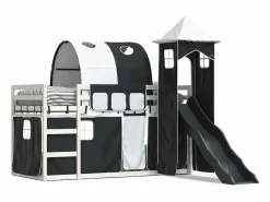 Sale vidaxl Litera con tobogán y cortinas blanco y 90x200 cm Negro