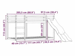 Sale vidaxl Litera con tobogán y cortinas blanco y 90x200 cm Negro