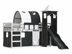 Sale vidaxl Litera con tobogán y cortinas blanco y 90x200 cm Negro