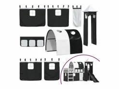 Sale vidaxl Litera con tobogán y cortinas blanco y 90x200 cm Negro