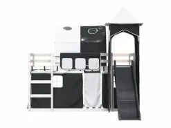 Sale vidaxl Litera con tobogán y cortinas blanco y 90x200 cm Negro