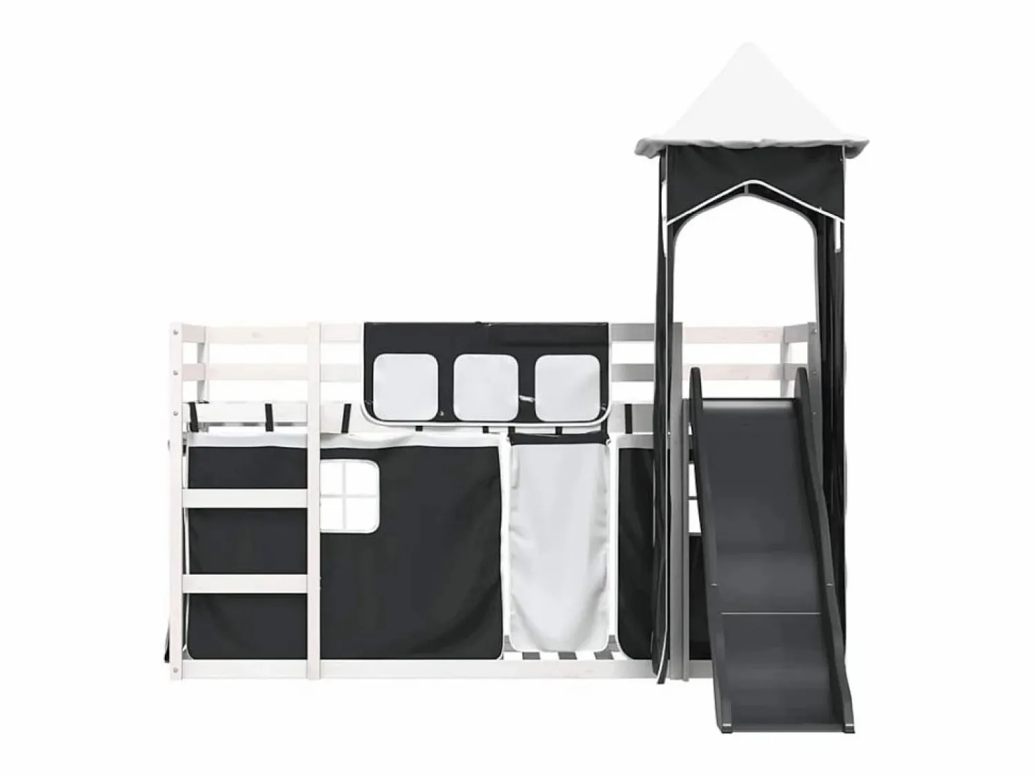 vidaxl Litera con tobogán y cortinas blanco y 90x200 cm