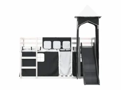 vidaxl Litera con tobogán y cortinas blanco y 90x200 cm