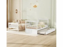 Litera de 90 x 200 cm - con cama nido - barandillas altas de seguridad - blanca