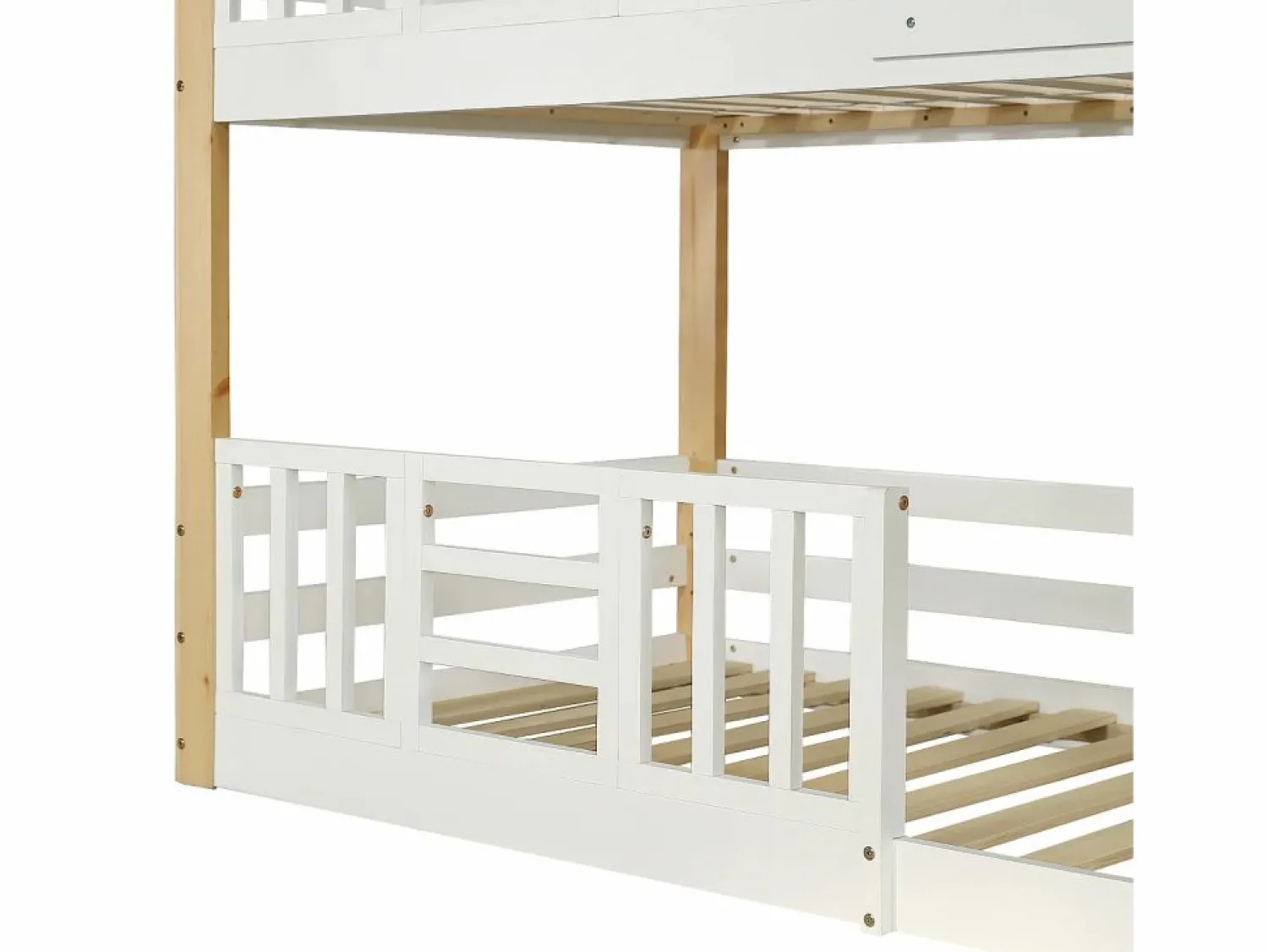 ModernLuxe Litera de madera de pino y MDF - con escalera de almacenaje - 90x200 cm - Blanco y Natural Color natural claro / Blanco