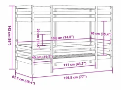 Clicnbuy Litera de madera maciza de pino 90x190 cm