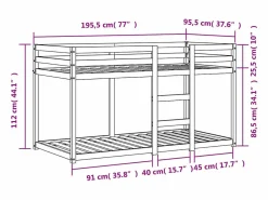 vidaxl Litera de madera maciza de pino marrón cera 90x190 cm