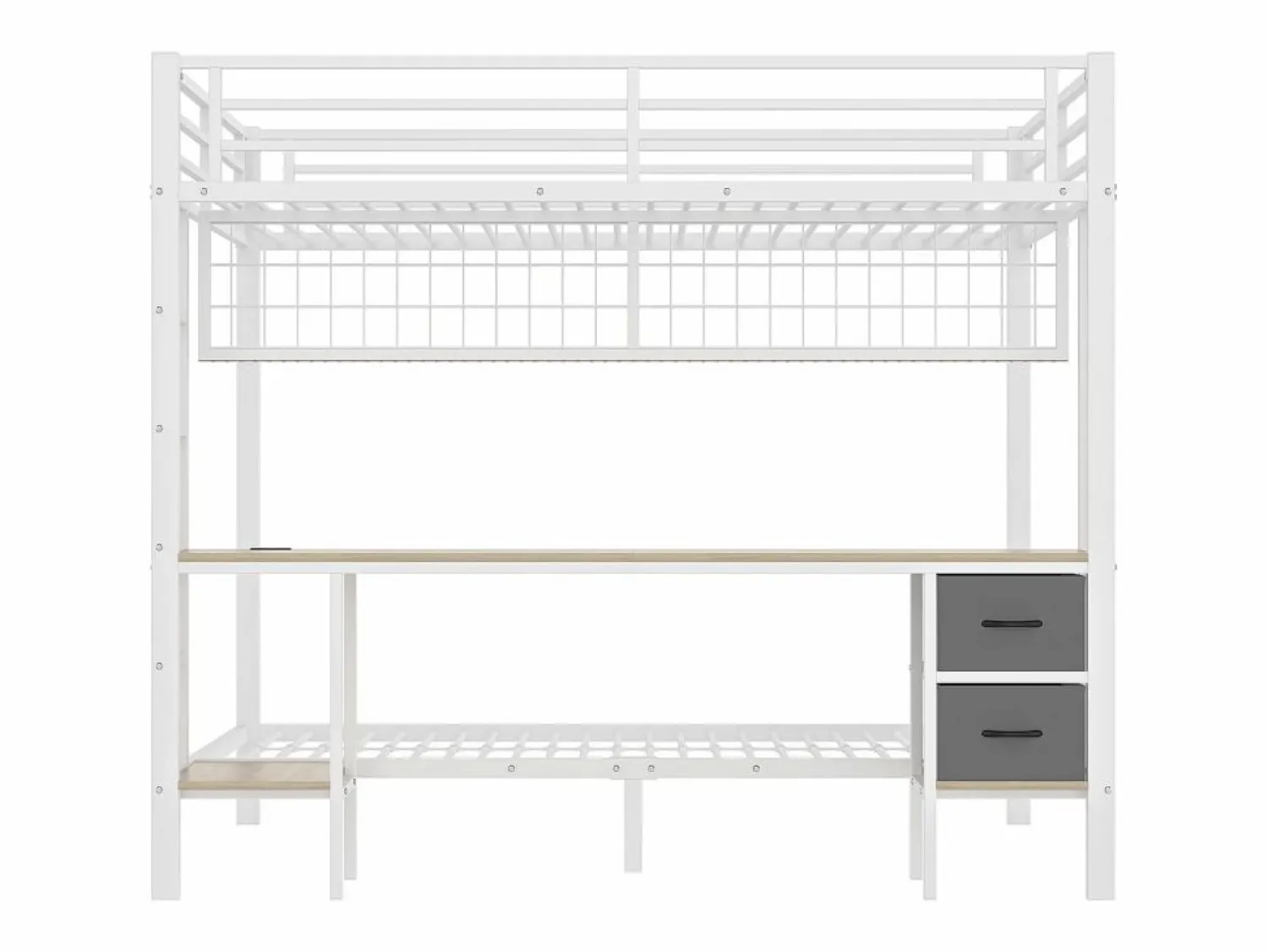 Clearance Hauss Spole Litera de 90x200 cm y 140x200 cm con 2 cajones, escritorio, LED y puertos USB, blanca Blanco