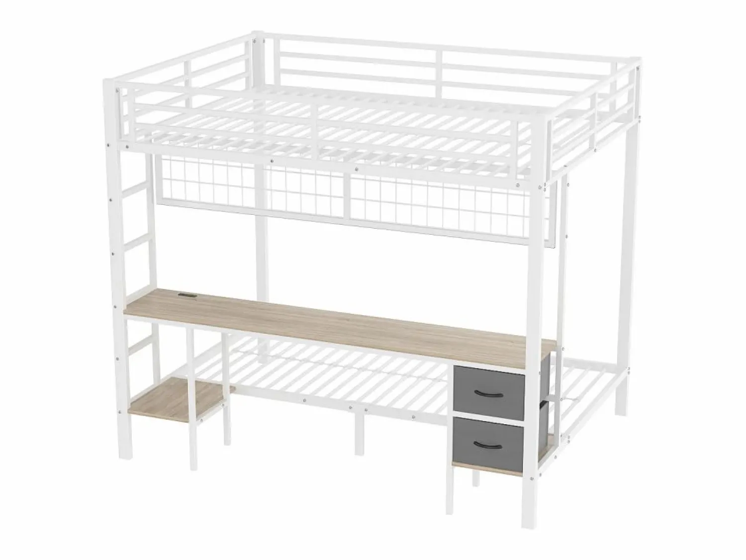 Clearance Hauss Spole Litera de 90x200 cm y 140x200 cm con 2 cajones, escritorio, LED y puertos USB, blanca Blanco