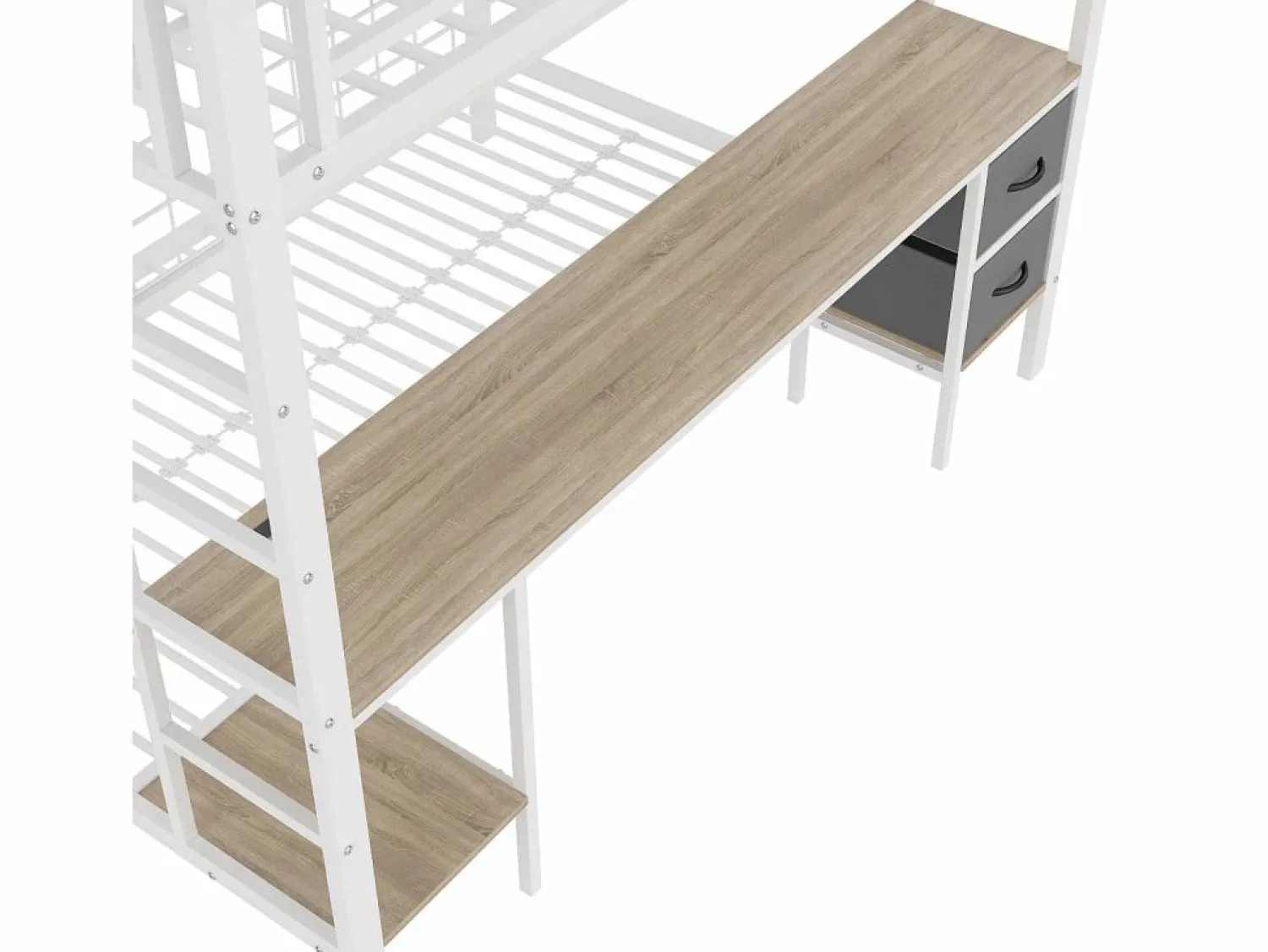 Clearance Hauss Spole Litera de 90x200 cm y 140x200 cm con 2 cajones, escritorio, LED y puertos USB, blanca Blanco