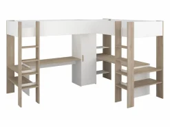 Outlet Vente-unique Litera en forma de L 2 x 90 x 200 cm con almacenamiento y escritorios blanco y natural - LASCANO Color natural claro / Blanco